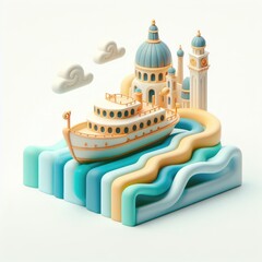  Venetian Vaporetto. Soft shapes 3D illustration with delicate pastel colors. - obrazy, fototapety, plakaty
