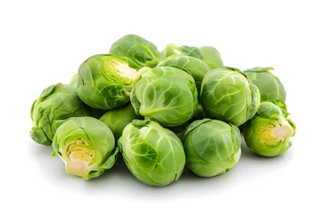 Poster Small heap of brussels sprouts on white background. Neural network generated image. Not based on any actual scene or pattern. © lucky pics