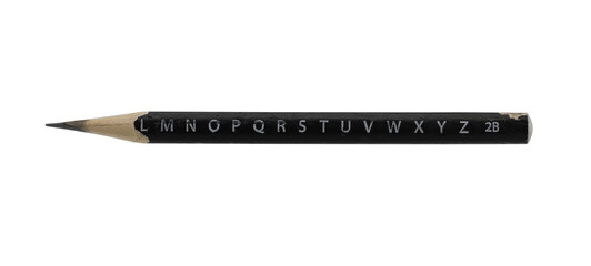 Old black pencil with alphabets on transparent background (PNG File) 