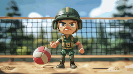 Army Volleyball Character Cartoon