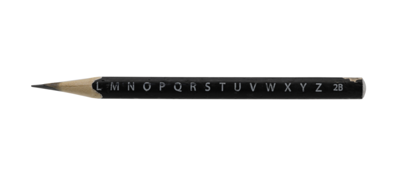 Old black pencil with alphabets on transparent background (PNG File) 