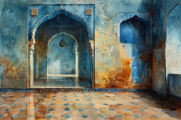 vintage watercolor texture, wall texture, old paper , islamic arch