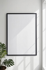 Close up of mockup poster frame with modern minimalist interior background in bright white color - Mockup