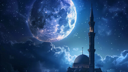 Arabic castle tower with moon - obrazy, fototapety, plakaty