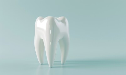 3D rendering of a pristine white tooth, isolated against a soft light blue background
