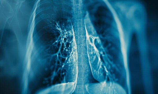 Human lungs and bronchi in x-ray view