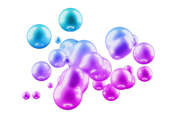purple and blue 3d spherical metaball particles on transparent background