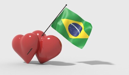 Cuori uniti da una bandiera con colori Brazil.
