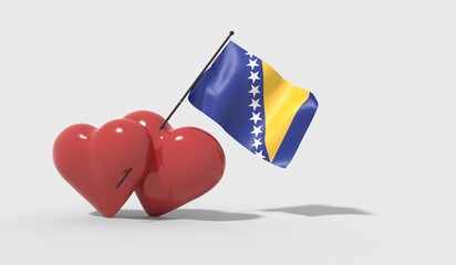 Cuori uniti da una bandiera con colori Bosnia
