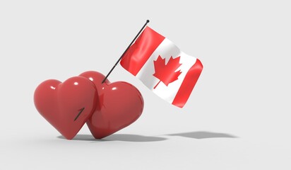 Cuori uniti da una bandiera con colori Canada
