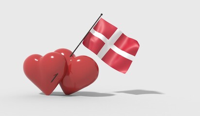 Cuori uniti da una bandiera con colori Denmark
