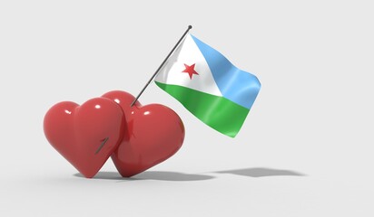 Cuori uniti da una bandiera con colori  Djibouti.
