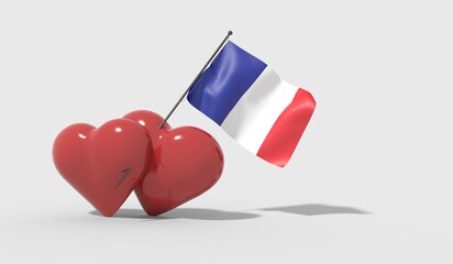 Cuori uniti da una bandiera con colori France
