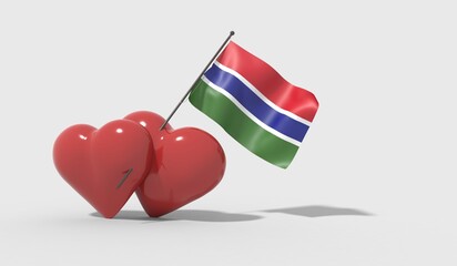 Cuori uniti da una bandiera con colori Gambia
