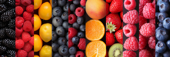 Photo collage of various types of fruit - obrazy, fototapety, plakaty