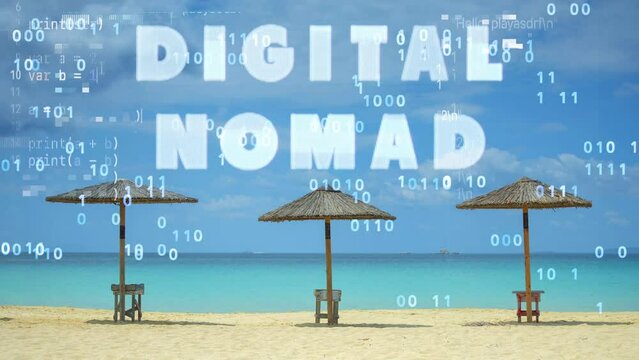 beach scene with words digital nomad