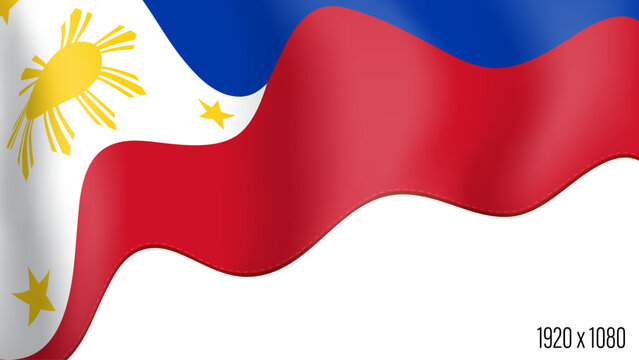 Philippine country flag realistic independence day background. Filipino commonwealth banner in motion waving, fluttering in wind. Festive patriotic HD format template for independence day