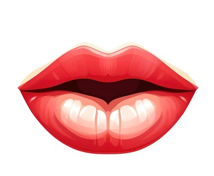 Sexy red lips isolated on white background. Realistic detailed woman glossy lip illustration