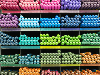 Multicolored pencils for artists at the store booth - 750437981