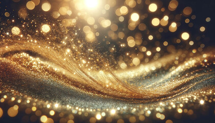 intricate spiral of golden glitter, with a sparkling - obrazy, fototapety, plakaty