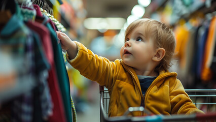 Tiny Shopper: A Toddler’s Adventure in the Aisles - obrazy, fototapety, plakaty