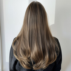 Naklejka premium female long ash-brown hair with highlights hairstyle