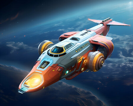 Space ship in the universe. 3D illustration of a space ship