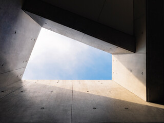 Cement wall Concrete panel Building scape with blue sky Architecture abstract background - 750440163