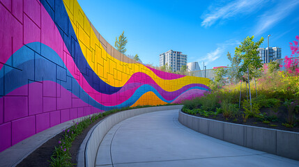 Skyline Symphony: Harmonizing Urban Murals with Contemporary City Architecture and Blue Skies