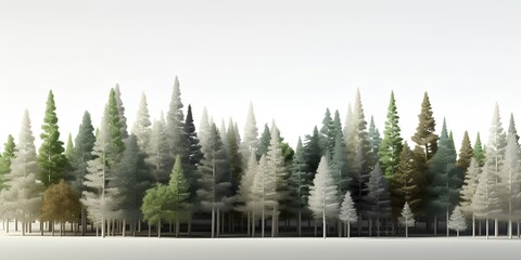 Pine forest with fog in the morning. 3D illustration.