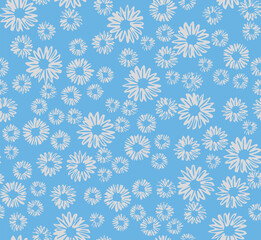 French blue damask shabby chic floral linen vector texture border background. Pretty flourish flower banner seamless pattern. Hand drawn floral interior home decor ribbon. Classic rustic farmhouse .