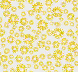 Groovy floral seamless pattern. Retro trippy cute pink flowers on a beige background. Summer abstract floral textile vintage print. Pastel trendy garden ornament in 70s moody style.