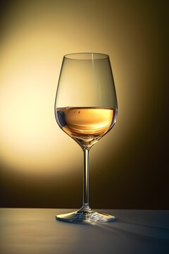 Glass of white wine on a yellow background. 3d rendering.