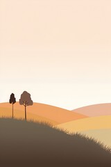 Fototapeta na wymiar Landscape with hills, trees and grass. Vector illustration in flat style.
