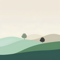 Landscape with hills and trees. Vector illustration in flat style.