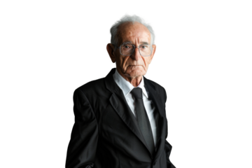 Portrait studio Smart and healthy senior business man wearing suit and t shirt that posing and smiling relaxedly isolated on transparent png background.