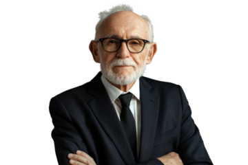 Portrait studio Smart and healthy senior business man wearing suit and t shirt that posing and smiling relaxedly isolated on transparent png background.