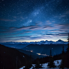 Splendorous Celestial Vista: Breathtaking Night Sky over Breathtaking British Columbia Mountainscape