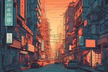 Seoul, South Korea. Street in Seoul. Vector illustration. - obrazy, fototapety, plakaty