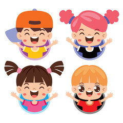 Happy Little Cartoon Children Posing