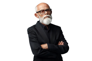 Portrait studio Smart and healthy senior business man wearing suit and t shirt that posing and smiling relaxedly isolated on transparent png background.