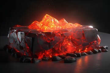 Ice cube with burning fire on black background. 3d illustration.