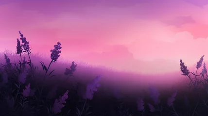 Foto op Plexiglas Lavender meadow at sunset. Nature background. Vector illustration © Ai