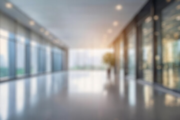 blurred for background. office building interior, empty hall in the modern office building. empty open space office. panoramic windows and beautiful lighting