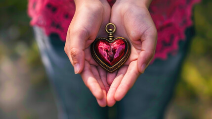 A person is holding a heart-shaped object in their hands