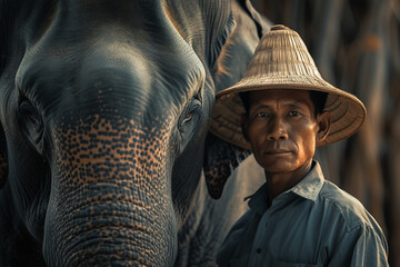 A mahout and his asian elephant, Asiatic elephant, Thailand, World Wildlife Day
