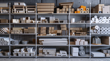 Supply of building materials objects on the store shel