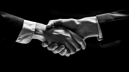Two individuals in black and white image, engaging in a handshake gesture