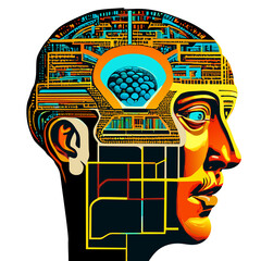 Urban Brain Circuit Vector illustration depicting a cityscape intertwined with gears and brains, forming a seamless pattern symbolizing technology and innovation