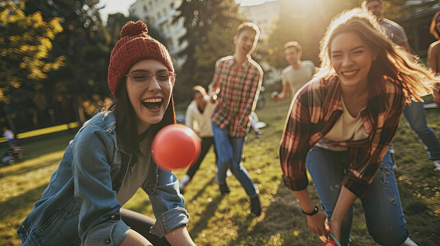 A group of young individuals engaging in a game of frisbee, throwing and catching the disc in a vibrant outdoor setting